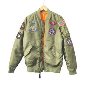 ALPHA Industries Army Green Reversible Bomber Flight Jacket Youth 14/16